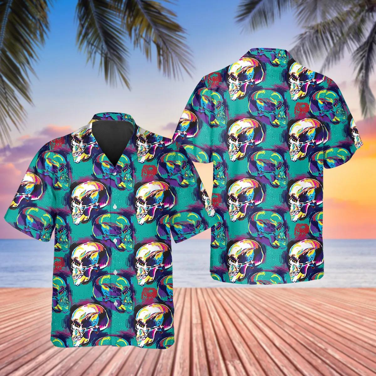 Blue Blurry Skull Art Hawaiian Shirt Skull & Viking 3D Clothing For Men Women Blue Blurry Skull Art Hawaiian Shirt Skull & Viking 3D Clothing For Men Women