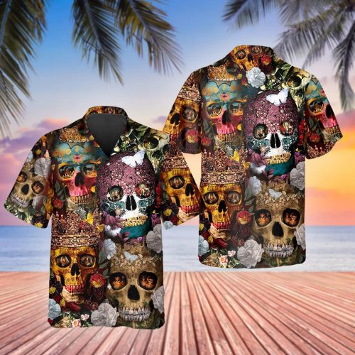 Skull With Diamond Crown Hawaiian Shirt Skull & Viking 3D  Clothing Skull Aloha Shirt