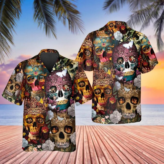 Skull With Diamond Crown Hawaiian Shirt Skull & Viking 3D  Clothing Skull Aloha Shirt