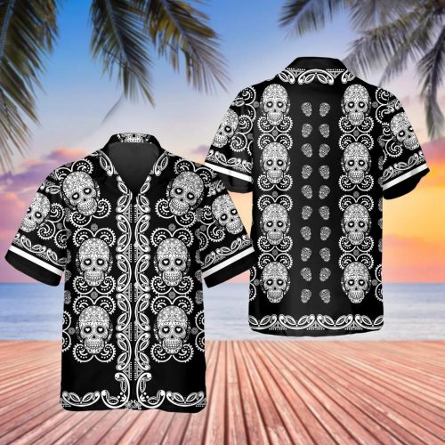 Pattern Color Black Skull Hawaiian Shirt Skull & Viking 3D  Clothing