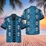 Sky Blue Pattern Color Skull Hawaiian Shirt Skull & Viking 3D  Clothing