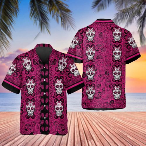 Pink Pattern Color Skull Hawaiian Shirt Skull & Viking Aloha Shirt