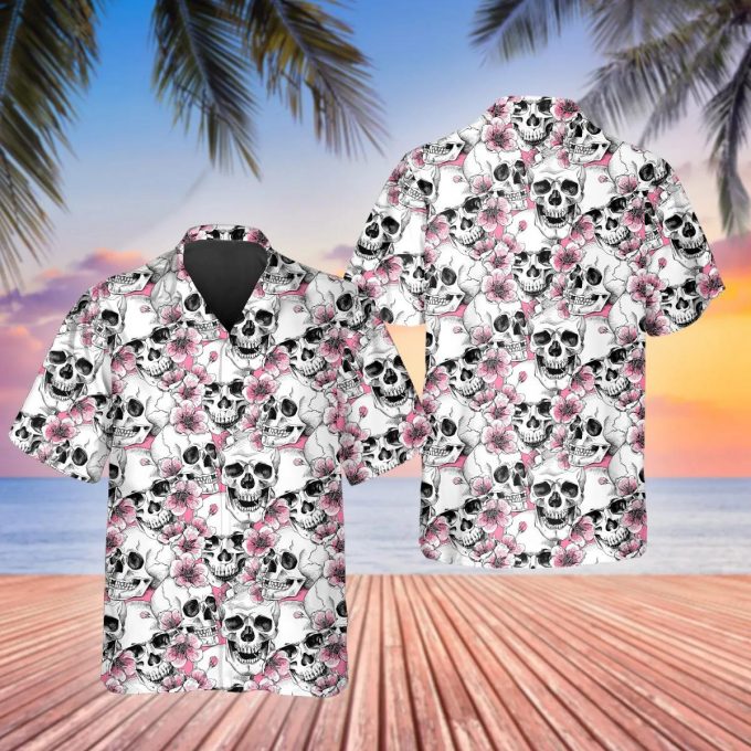 Pink Pattern Happy Summer Skull Hawaiian Shirt Skull & Viking 3D  Clothing