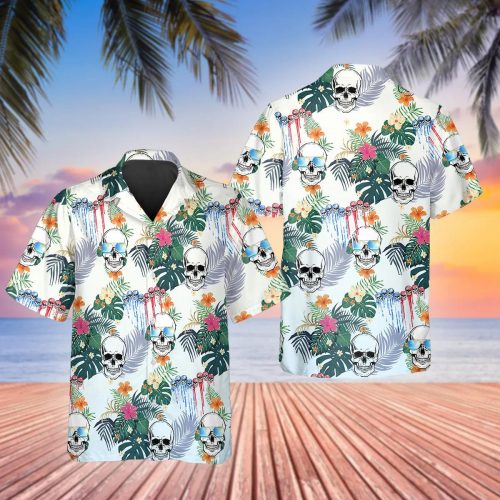 Happy Summer Grinning Skull Hawaiian Shirt Skull & Viking 3D  Clothing
