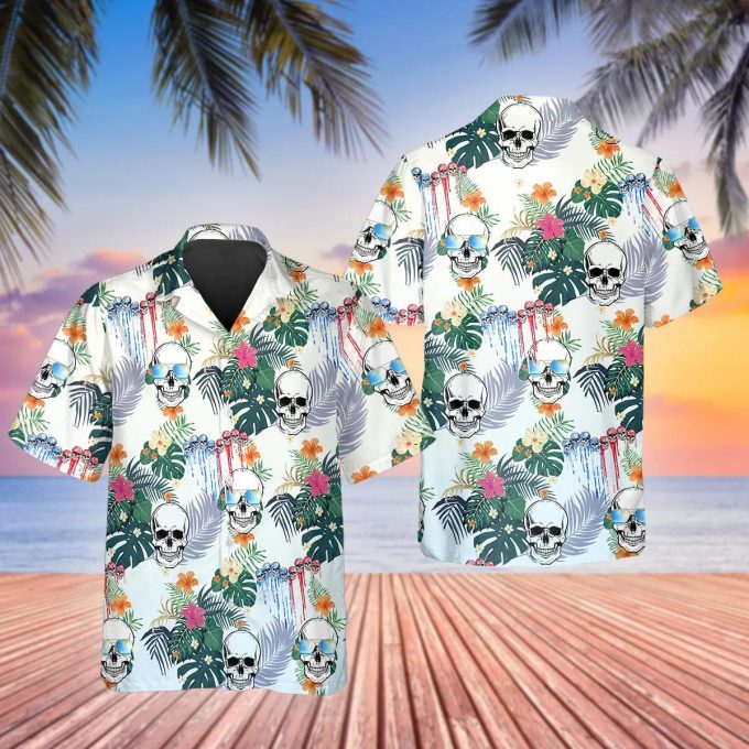 Happy Summer Grinning Skull Hawaiian Shirt Skull & Viking 3D  Clothing
