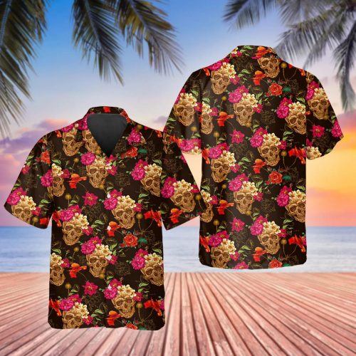 Flower Garden Floral Skull Hawaiian Shirt Skull & Viking 3D  Clothing Skull Aloha Shirt