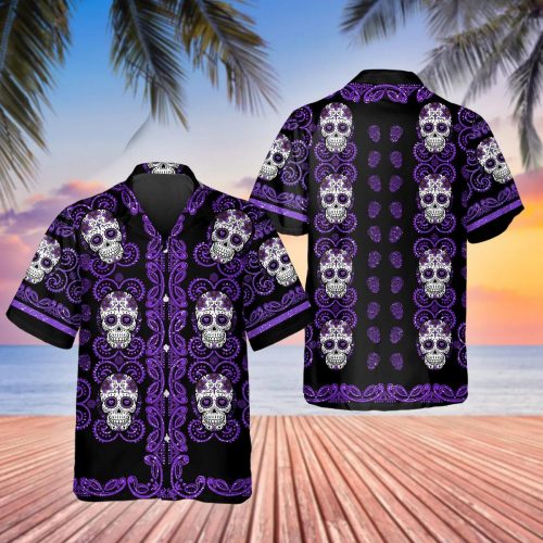 Pattern Purple Color Skull Hawaiian Shirt Skull & Viking 3D  Clothing