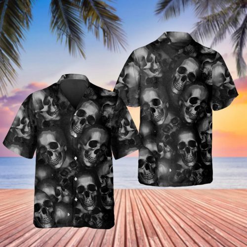 Head Pattern Happy Summer Skull Hawaiian Shirt Skull & Viking 3D  Clothing