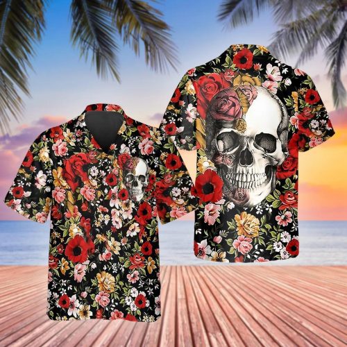 Happy Summer Flowers Grinning Skull Hawaiian Shirt Skull & Viking 3D  Clothing
