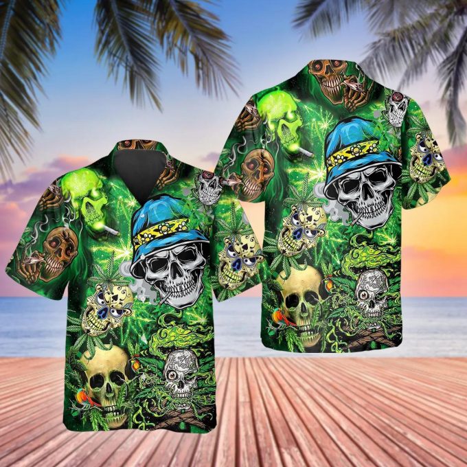 Gangster Weed Badass Skull Hawaiian Shirt Skull & Viking 3D  Clothing Skull Aloha Shirt