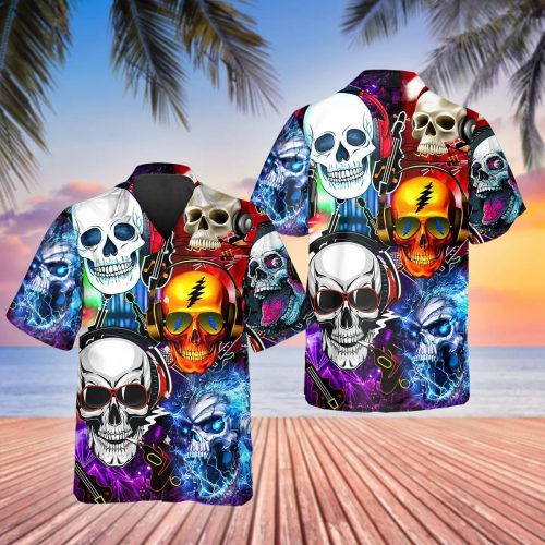 Fancy Skull Rock Music Hawaiian Shirt Skull & Viking 3D  Clothing Skull Aloha Shirt