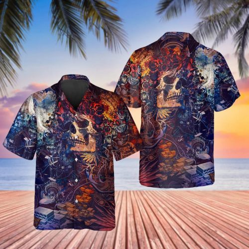 Floral Grateful Dead Skull Hawaiian Shirt Skull & Viking 3D  Clothing Skull Aloha Shirt