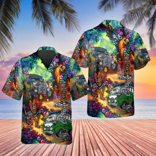 Funny Skull On Camper Hawaiian Shirt Skull & Viking Aloha Shirt