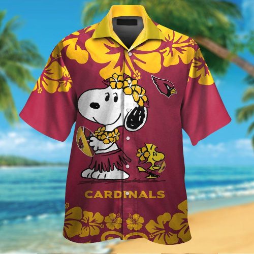 Arizona Cardinals & Snoopy 3D Button Hawaiian Shirt Gift for Men Dad Father #2
