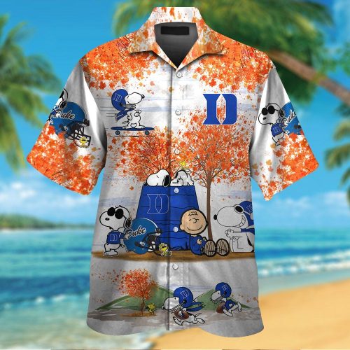Duke Blue Devils & Snoopy 3D Button Hawaiian Shirt Gift for Men Dad Father #2
