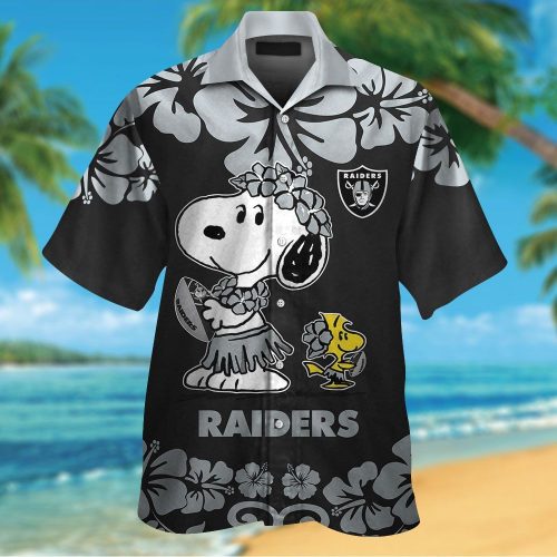 Las Vegas Raiders & Snoopy 3D Button Hawaiian Shirt Gift for Men Dad Father #3