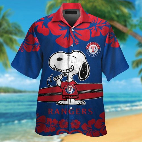 Texas Rangers & Snoopy 3D Button Hawaiian Shirt Gift for Men Dad Father