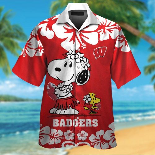 Wisconsin Badgers & Snoopy 3D Button Hawaiian Shirt Gift for Men Dad Father