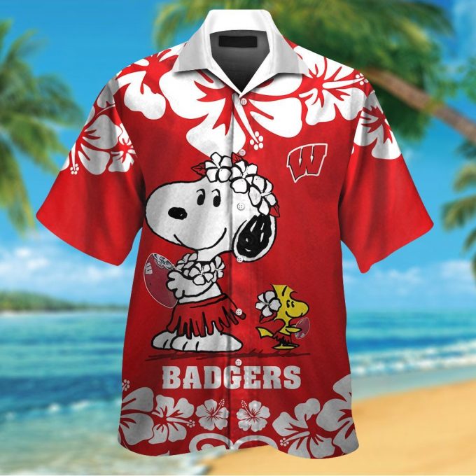 Wisconsin Badgers & Snoopy 3D Button Hawaiian Shirt Gift for Men Dad Father