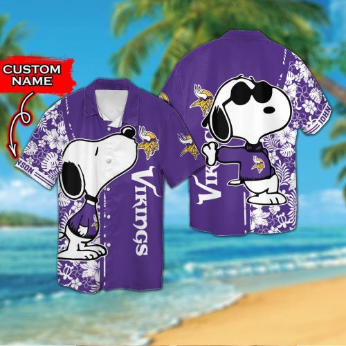 Personalized Minnesota Vikings & Snoopy 3D Button Hawaiian Shirt Gift for Men Dad Father