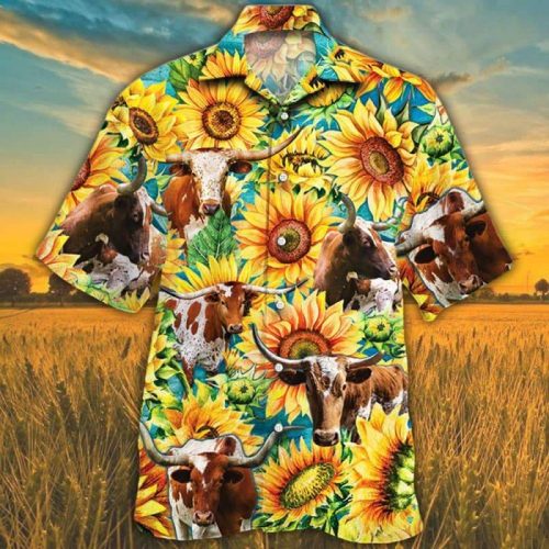 Sunflower Tx Longhorn Cattle Hawaiian Shirt Gift for Men and Women