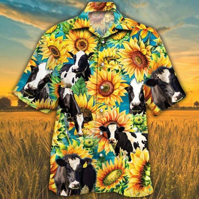 Sunflower Holstein Friesian Cattle Hawaiian Shirt Gift for Men and Women