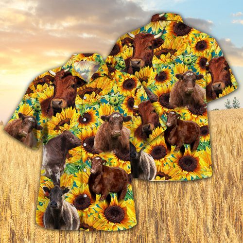 Sunflower Shorthorn Cattle Hawaiian Shirt Gift for Men and Women