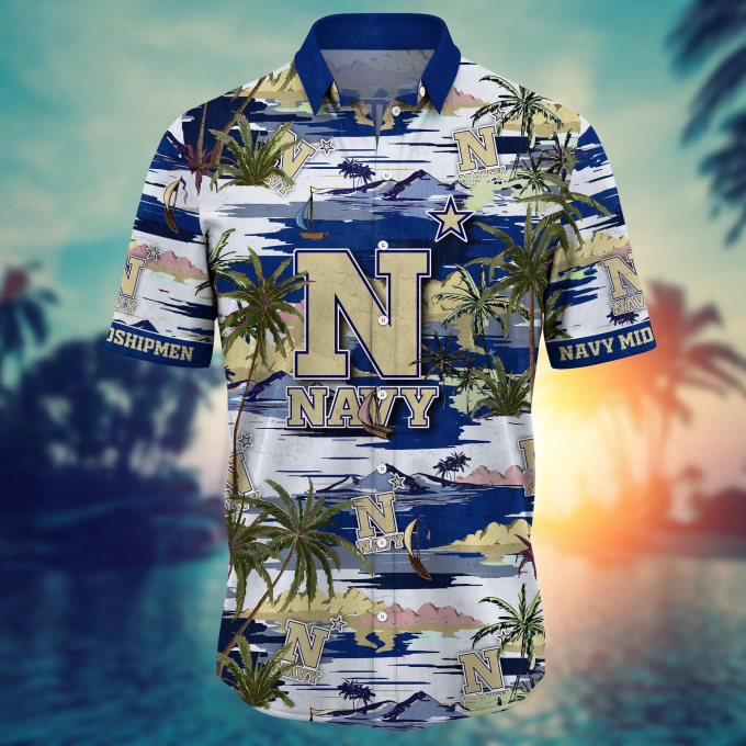 Navy Midshipmen Flower 3D Button Hawaiian Shirt – Perfect Men s Gift for Dad & Father
