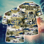 Georgia Tech Yellow Jackets Flower 3D Button Hawaiian Shirt – Perfect Father s Day Gift for Men