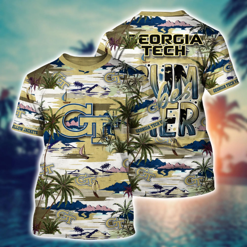 Georgia Tech Yellow Jackets Flower 3D Button Hawaiian Shirt – Perfect Father s Day Gift for Men