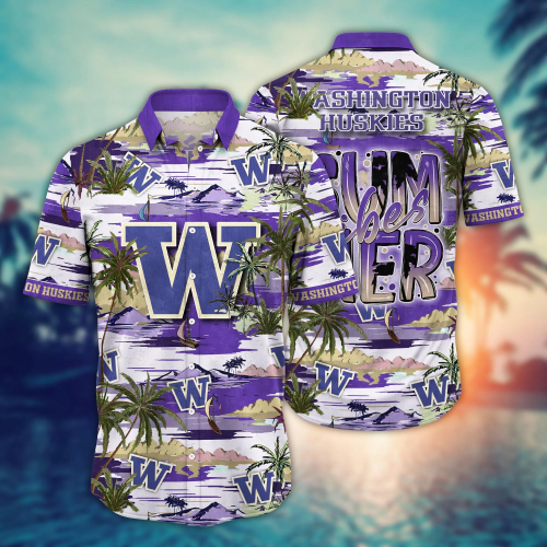 Washington Huskies Flower 3D Button Hawaii Shirt Gift for Men Dad Father