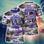 Washington Huskies Flower 3D Button Hawaii Shirt Gift for Men Dad Father