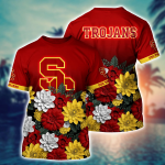 USC Trojans Flower 3D Button Hawaii Shirt Gift for Men Dad Father And T Shirt For Fans, Summer Football Shirts