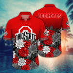 Ohio State Buckeyes Flower 3D Button Hawaii Shirt Gift for Men Dad Father And T Shirt For Fans, Summer Football Shirts