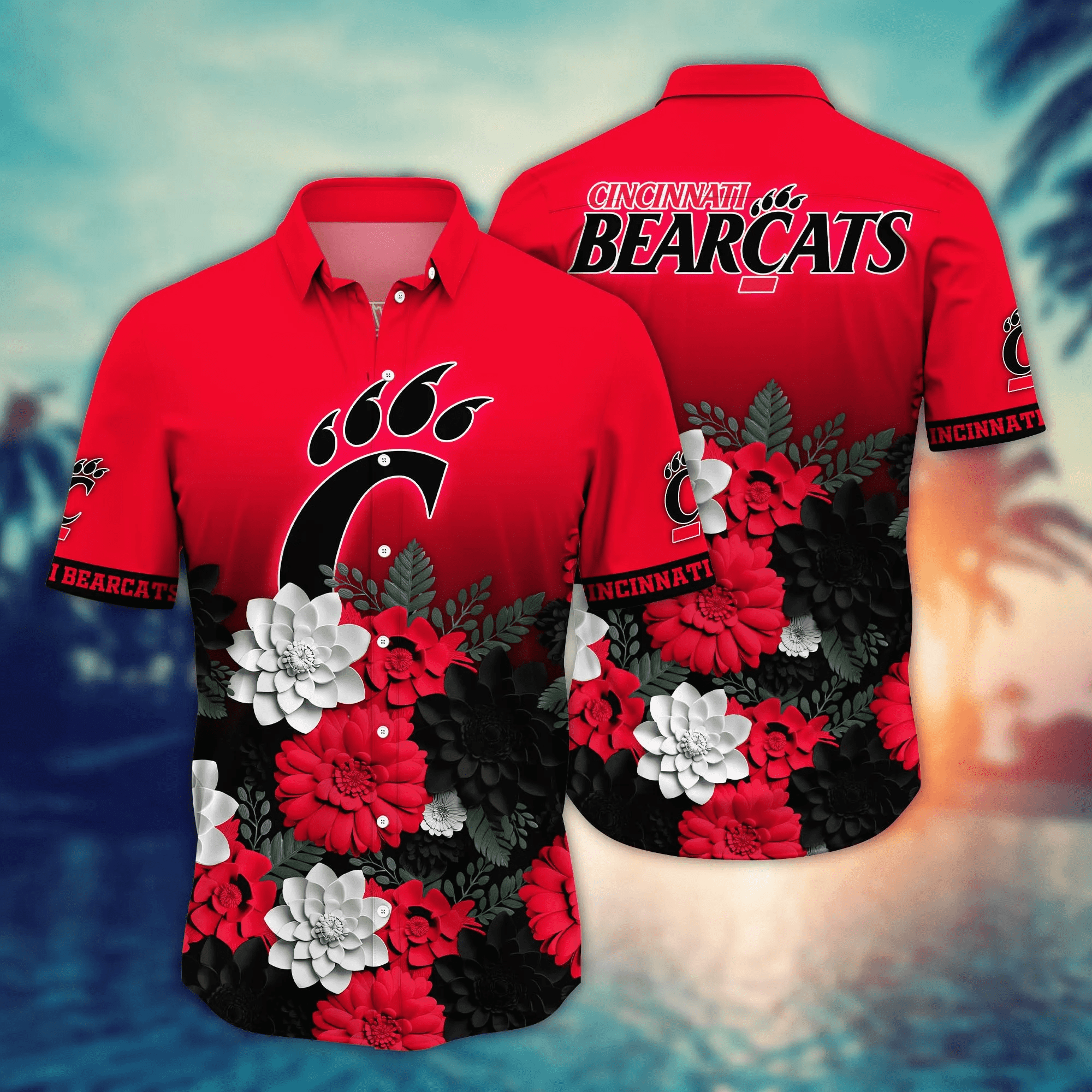 Cincinnati Bearcats Flower 3D Button Hawaii Shirt Gift for Men Dad Father And T Shirt For Fans, Summer Football Shirts Cincinnati Bearcats Flower 3D Button Hawaii Shirt Gift for Men Dad Father And T Shirt For Fans, Summer Football Shirts
