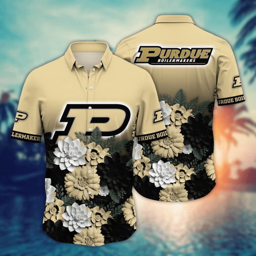 Purdue Boilermakers Flower 3D Button Hawaii Shirt Gift for Men Dad Father And T Shirt For Fans, Summer Football Shirts