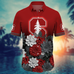 Stanford Cardinal Flower 3D Button Hawaii Shirt Gift for Men Dad Father And T Shirt For Fans, Summer Football Shirts