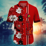 Louisville Cardinals Flower 3D Button Hawaii Shirt Gift for Men Dad Father And T Shirt For Fans, Summer Football Shirts NA49574