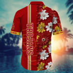USC Trojans Flower 3D Button Hawaii Shirt Gift for Men Dad Father And T Shirt For Fans, Summer Football Shirts NA49574
