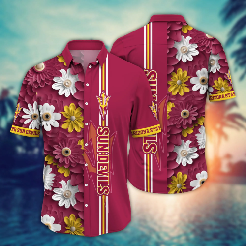 Arizona State Sun Devils Flower 3D Button Hawaii Shirt Gift for Men Dad Father And T Shirt For Fans, Summer Football Shirts NA49574
