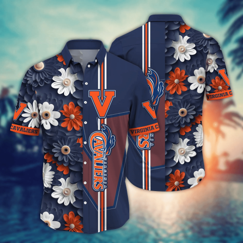 Virginia Cavaliers Flower 3D Button Hawaii Shirt Gift for Men Dad Father And T Shirt For Fans, Summer Football Shirts NA49574
