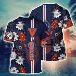 Virginia Cavaliers Flower 3D Button Hawaii Shirt Gift for Men Dad Father And T Shirt For Fans, Summer Football Shirts NA49574