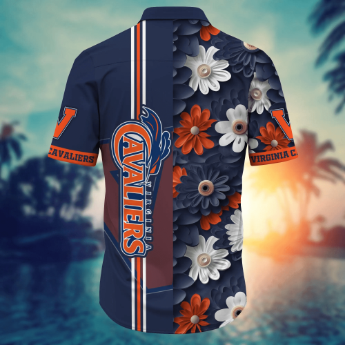 Virginia Cavaliers Flower 3D Button Hawaii Shirt Gift for Men Dad Father And T Shirt For Fans, Summer Football Shirts NA49574
