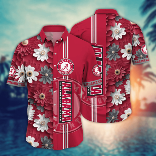 Alabama Crimson Tide Flower 3D Button Hawaii Shirt Gift for Men Dad Father And T Shirt For Fans, Summer Football Shirts NA49574