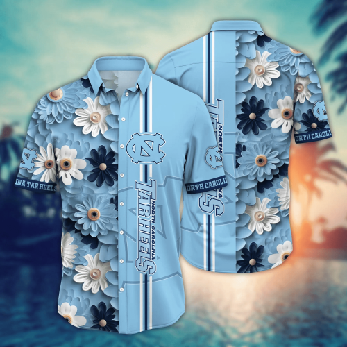 North Carolina Tar Heels Flower 3D Button Hawaii Shirt Gift for Men Dad Father And T Shirt For Fans, Summer Football Shirts NA49574