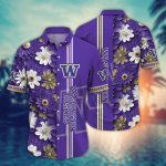 Washington Huskies Flower 3D Button Hawaii Shirt Gift for Men Dad Father And T Shirt For Fans, Summer Football Shirts NA49574