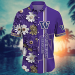 Washington Huskies Flower 3D Button Hawaii Shirt Gift for Men Dad Father And T Shirt For Fans, Summer Football Shirts NA49574