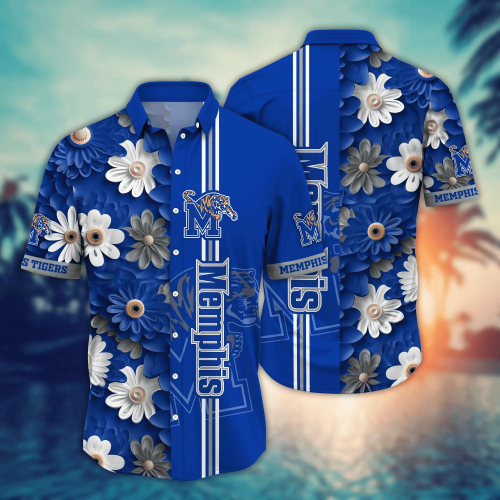 Memphis Tigers Flower 3D Button Hawaii Shirt Gift for Men Dad Father And T Shirt For Fans, Summer Football Shirts NA49574