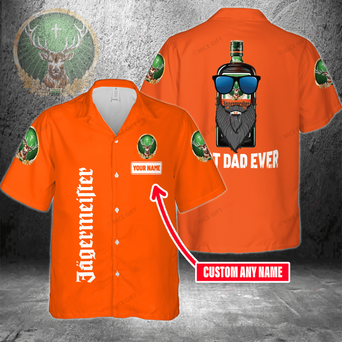 Personalized Jagermeister Best Dad Ever 3D Button Hawaiian Shirt – Perfect Father s Day Gift for Men