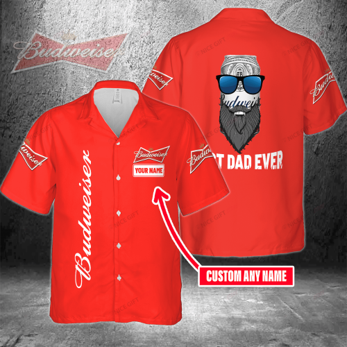 Best Dad Ever Custom Name Budweiser 3D Button Hawaiian Shirt – Perfect Father s Day Gift for Men